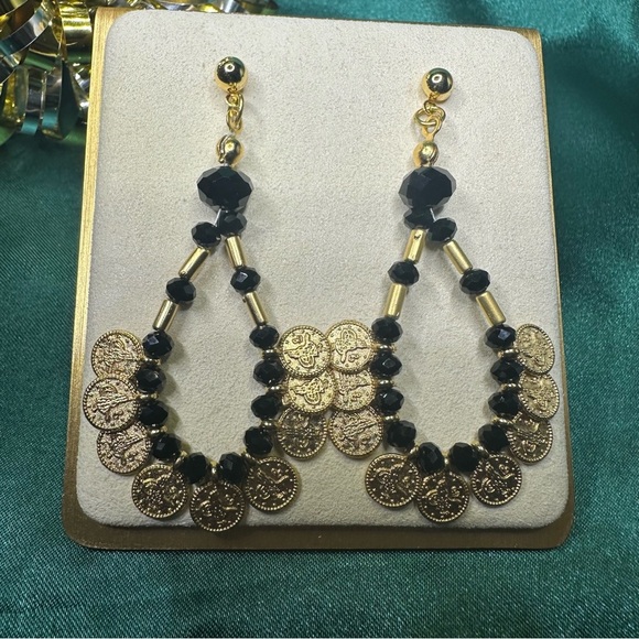 Boho Gold Coin & Bead Earrings – Handmade Festival Statement Jewelry NWT - Picture 3 of 7